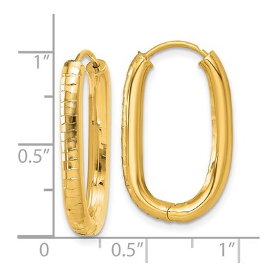 14K Yellow Gold 25mm Textured Oval Huggie Hoop Earrings – view 4