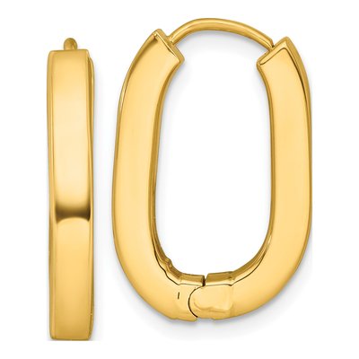 14K Yellow Gold Oval Tube Huggie Hoop Earrings