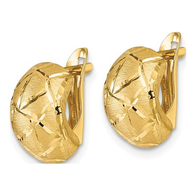 14K Yellow Gold 15mm Diamond-Cut Huggie Hoop Earrings – view 3