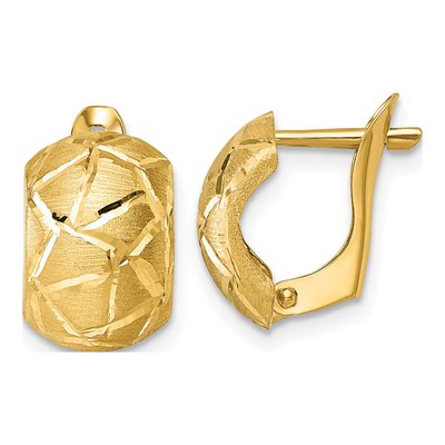 14K Yellow Gold 15mm Diamond-Cut Huggie Hoop Earrings