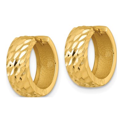 14K Yellow Gold 15mm Diamond-Cut Huggie Hoop Earrings – view 3