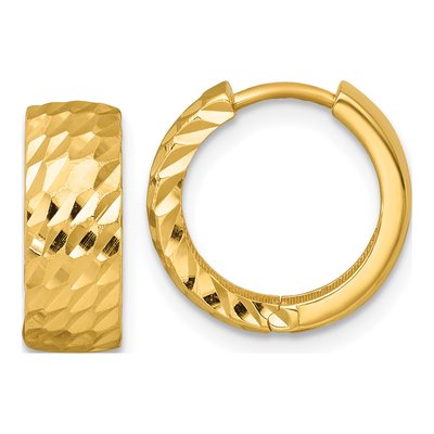 14K Yellow Gold 15mm Diamond-Cut Huggie Hoop Earrings