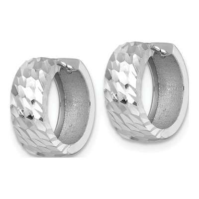 14K White Gold 15mm Diamond-Cut Huggie Hoop Earrings – view 3
