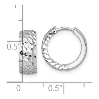 14K White Gold 15mm Diamond-Cut Huggie Hoop Earrings – view 4