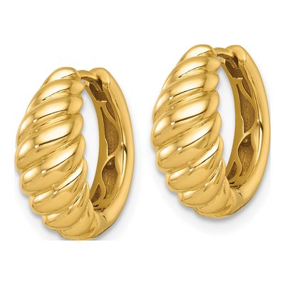 14K Yellow Gold 16mm Twisted Tapered Huggie Hoop Earrings – view 3