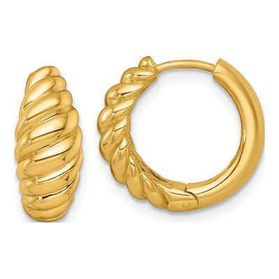 14K Yellow Gold 16mm Twisted Tapered Huggie Hoop Earrings