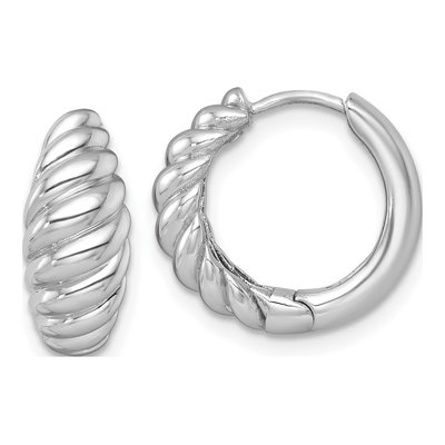 14K White Gold 16mm Twisted Tapered Huggie Hoop Earrings