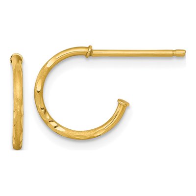 14K Yellow Gold 12mm Diamond-Cut C- Hoop Earrings