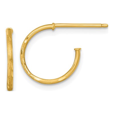 14K Yellow Gold 14mm Diamond-Cut C- Hoop Earrings