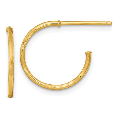 14K Yellow Gold 16mm Diamond-Cut C- Hoop Earrings