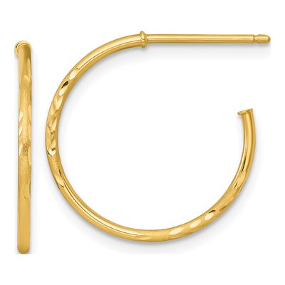 14K Yellow Gold 20mm Diamond-Cut C- Hoop Earrings
