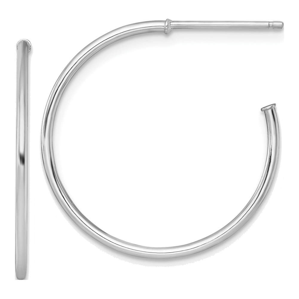 14K White Gold Rhodium-Plated Polished 1.2 X 25mm Solid C-Hoop Post Earrings