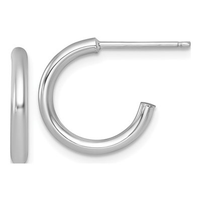 14K White Gold 15mm Tube C- Hoop Earrings