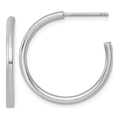 14K White Gold 25mm Tube C- Hoop Earrings