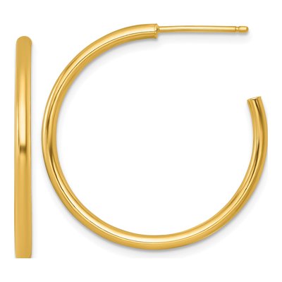 14K Yellow Gold 30mm Tube C- Hoop Earrings