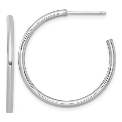 14K White Gold 30mm Tube C- Hoop Earrings