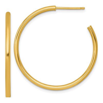 14K Yellow Gold 35mm Tube C- Hoop Earrings