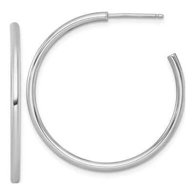 14K White Gold 35mm Tube C- Hoop Earrings