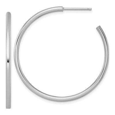 14K White Gold 40mm Tube C- Hoop Earrings