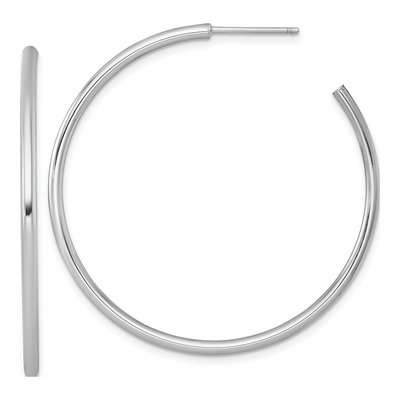 14K White Gold 45mm Tube C- Hoop Earrings