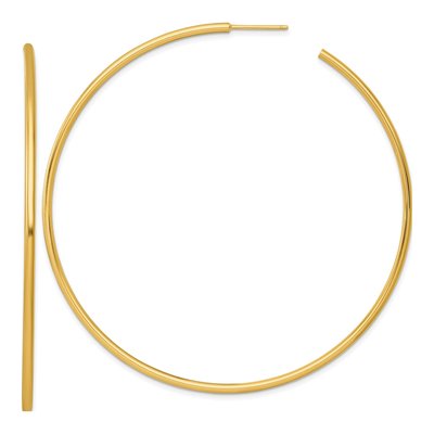 14K Yellow Gold 75mm Tube C- Hoop Earrings