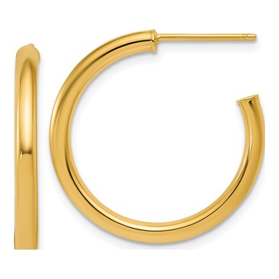 14K Yellow Gold 25mm Tube C- Hoop Earrings