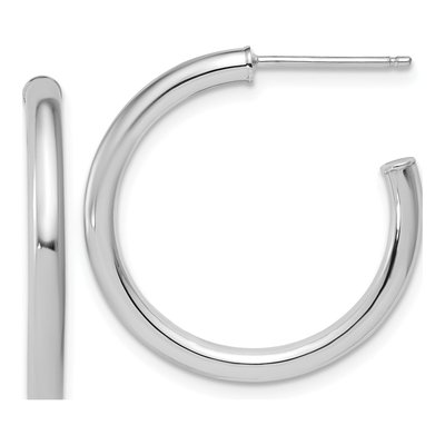 14K White Gold 25mm Tube C- Hoop Earrings