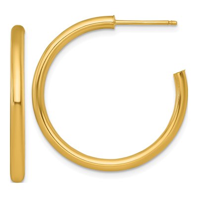14K Yellow Gold 30mm Tube C- Hoop Earrings