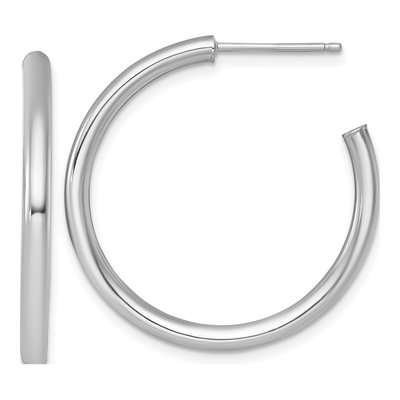 14K White Gold 30mm Tube C- Hoop Earrings