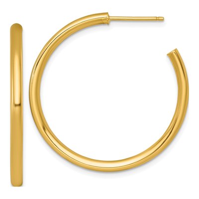 14K Yellow Gold 35mm Tube C- Hoop Earrings
