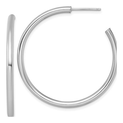 14K White Gold 40mm Tube C- Hoop Earrings