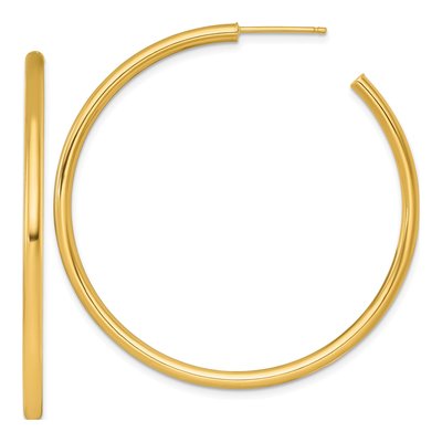 14K Yellow Gold 50mm Tube C- Hoop Earrings