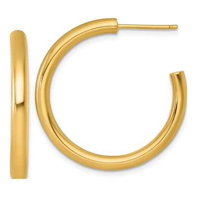 14K Yellow Gold 30mm Tube C- Hoop Earrings