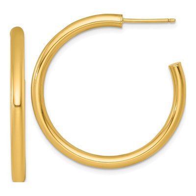 14K Yellow Gold 35mm Tube C- Hoop Earrings