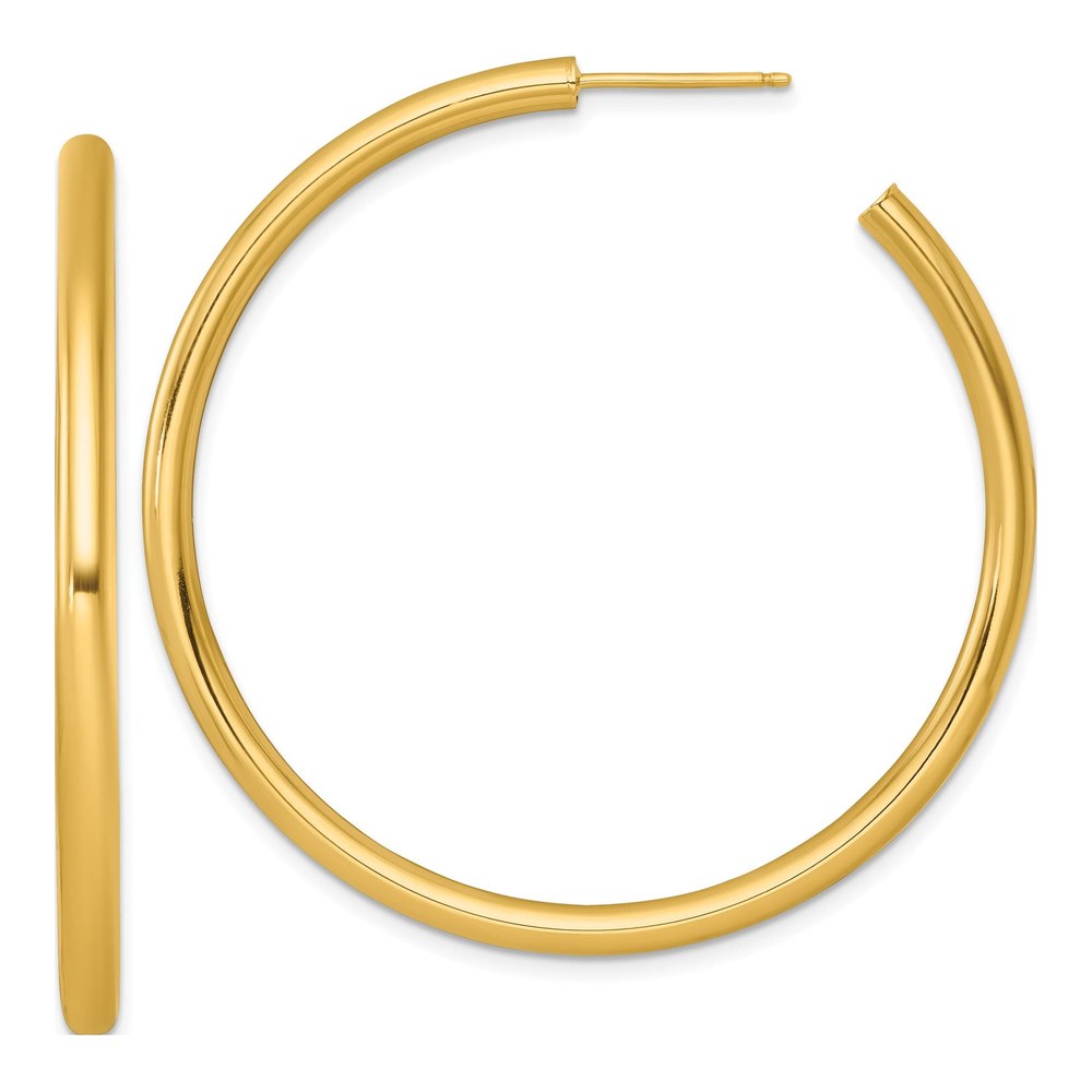 14K Polished 3.0 X 50mm Tube C-Hoop Post Earrings