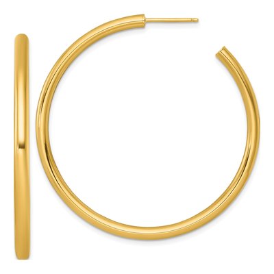 14K Yellow Gold 50mm Tube C- Hoop Earrings