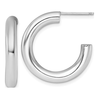 14K White Gold 25mm Tube C- Hoop Earrings