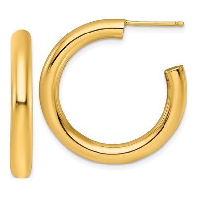 14K Yellow Gold 30mm Tube C- Hoop Earrings