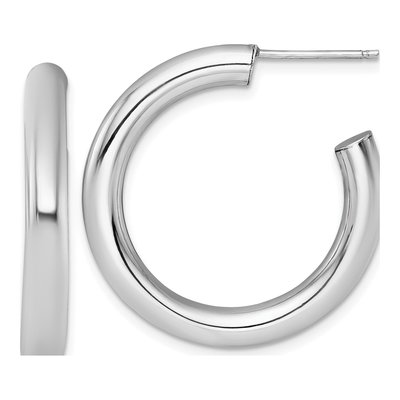14K White Gold 30mm Tube C- Hoop Earrings
