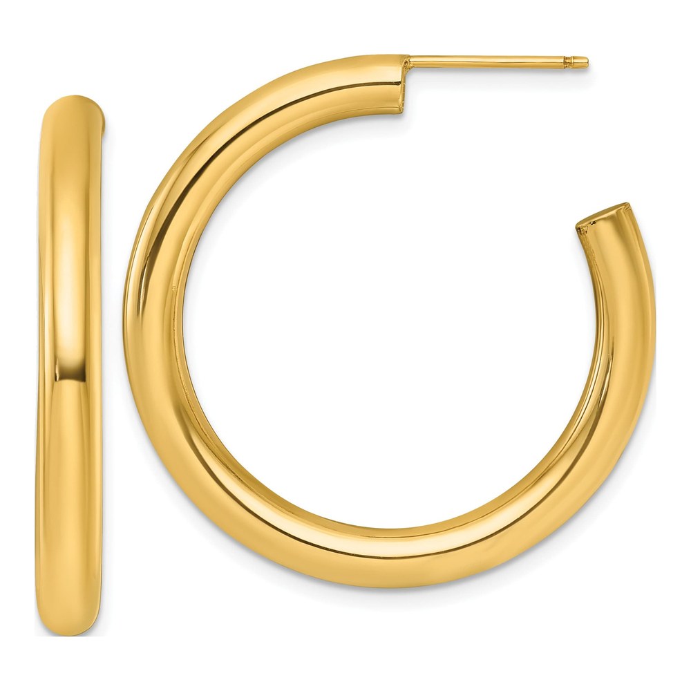 14K Polished 4.0 X 35mm Tube C-Hoop Post Earrings