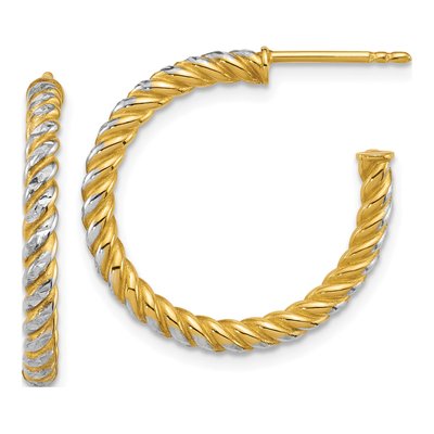 14K Yellow Gold 24mm Diamond-Cut Twisted C- Hoop Earrings