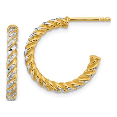 14K Yellow Gold 20mm Diamond-Cut Twisted Tube C- Hoop Earrings