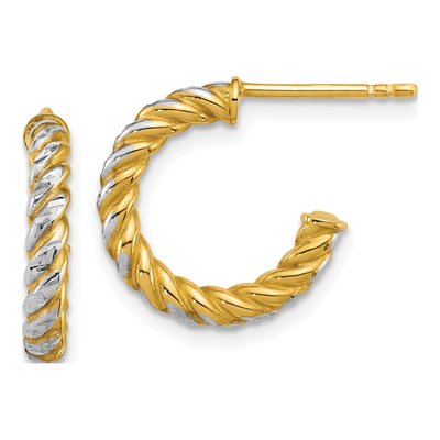 14K Yellow Gold 16mm Twisted Tube C- Hoop Earrings