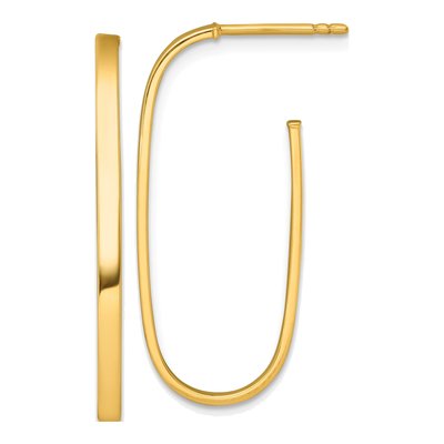 14K Yellow Gold Long Oval Tube Hoop Earrings