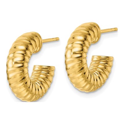 14K Yellow Gold 16mm Textured Tube C- Hoop Earrings – view 3