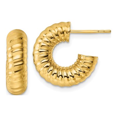 14K Yellow Gold 16mm Textured Tube C- Hoop Earrings