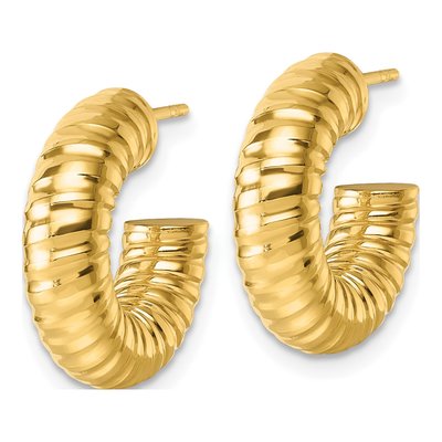 14K Yellow Gold 18mm Textured Tube C- Hoop Earrings – view 3