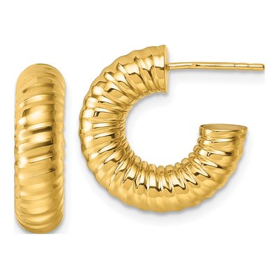 14K Yellow Gold 18mm Textured Tube C- Hoop Earrings