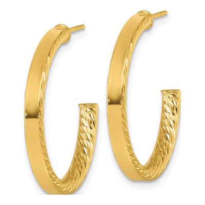 14K Yellow Gold 25mm Diamond-Cut Tube C- Hoop Earrings – view 3