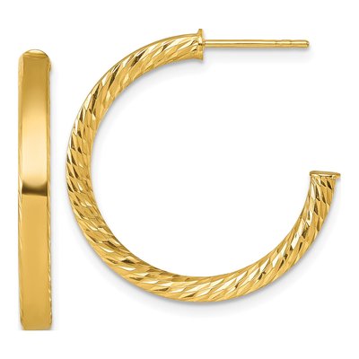 14K Yellow Gold 25mm Diamond-Cut Tube C- Hoop Earrings